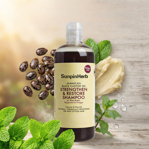 Shampooing fortifiant pour cheveux à l'huile de ricin noire jamaïcaine, beurre de karité et vinaigre de menthe poivrée pour cheveux abîmés et traités - Product Image 1
