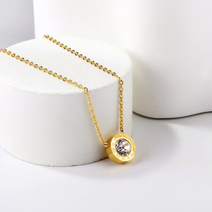 Collar con colgante redondo de números romanos, engaste de aleación de zinc para mujer, regalo, joyería de moda - Product Image 1