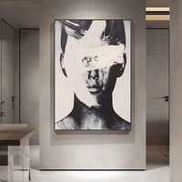 Art mural abstrait noir et blanc, portrait de femme, peinture sur toile minimaliste moderne, décoration esthétique en niveaux de gris pour le salon