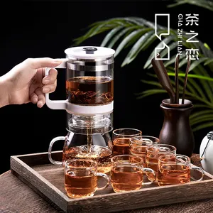 Yaratıcı ev çin Kungfu çay seti tembel adam yarı otomatik uzun borosilikat cam filtreleme demlik