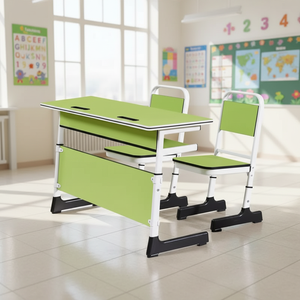 Ensemble de bureau et chaise double pour salle de classe, réglable en hauteur, mobilier éducatif pour salle de formation scolaire - Product Image 3