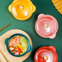 Bol à soupe japonais Hepburn Pot Glass Cover, bol à nouilles instantanées en céramique pour la maison, grande soupière avec couvercle