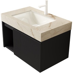Mobile bagno <span class=keywords><strong>EIDEN</strong></span> da 30 pollici con lavabo, mobiletto sospeso, piano in pietra sinterizzata color crema con venature oro e lavabo in ceramica con 1 cassetto - Product Image 4