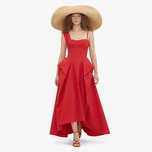 Nuevo Vestido Midi <span class=keywords><strong>de</strong></span> <span class=keywords><strong>Fiesta</strong></span> <span class=keywords><strong>para</strong></span> Mujer, Rojo, Sexy, con Tirantes Finos, Escote Corazón, Corsé, Volantes Asimétricos y Plisados, Personalizado - Product Image 2