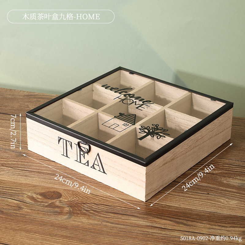 5018A-0902-Caja de té de madera con nueve compartimentos----INICIO