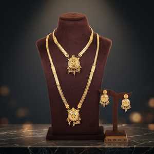 ชุดเครื่องประดับสร้อยคอและต่างหูทองชุบ 14K 18K 24K ลายดอกไม้แบบดั้งเดิมสำหรับงานแต่งงาน ขายส่งสำหรับผู้หญิง - Product Image 1