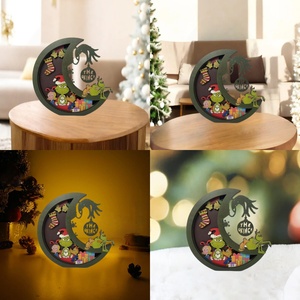 Décoration <span class=keywords><strong>de</strong></span> cheminée <span class=keywords><strong>de</strong></span> Noël en bois imprimée UV, motif lune et Grinchmas, personnages artisanaux sur pied - Product Image 6