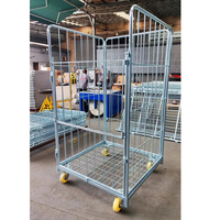 Chariot de transport pliable à quatre roues en acier galvanisé à chaud avec paniers grillagés pour stockage industriel et logistique (OEM)