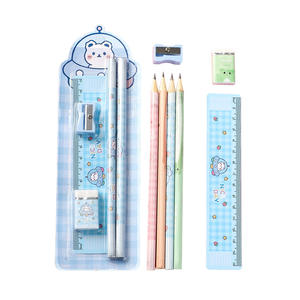 Grosir 5 buah Set alat tulis hadiah Hari anak-anak hadiah ulang tahun anak Set lucu Kawaii penggaris rautan pensil karet - Product Image 5