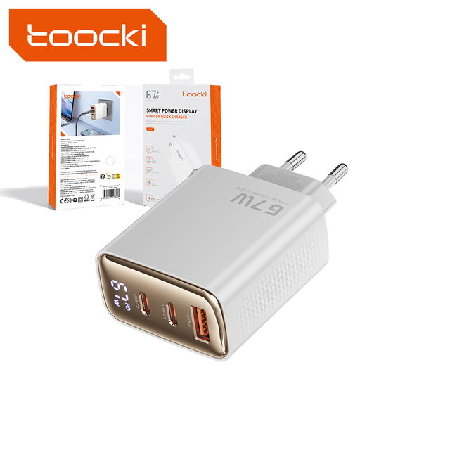Toocki Multi-Port USB Charger - 67W Fast Charging with Digital Display for Phone, Laptop, Tablet - Gan Technology