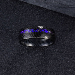 POYA romántico 8mm negro anillo de acero inoxidable Etch Damasco acero galaxia meteorito afeitado incrustaciones compromiso promesa anillo - Product Image 3