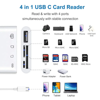 Convertidor Hub USB-C 4 en 1 de Alta Calidad, Lector de Tarjetas de Memoria SD y TF, Compatible con Carga Rápida USB 3.0 para Dispositivos USB C