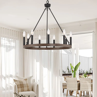 Lámpara de araña de 9 luces para comedor, de acero, regulable, estilo rústico antiguo, con forma de rueda de carro, para comedor de granja, E12, tipo candelabro, proyecto OEM