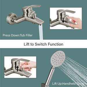 Elegante Set miscelatore da bagno <span class=keywords><strong>in</strong></span> <span class=keywords><strong>acciaio</strong></span> inossidabile rubinetto da <span class=keywords><strong>doccia</strong></span> a parete soffione per vasca da bagno morbido massaggio antipioggia spazzolato - Product Image 6