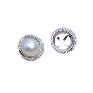Boucles d'oreilles en perles de marbre, argent S925, clous ronds de 10 mm avec sertissage en cristal pour accessoires de fabrication de bijoux DIY, support vide - Product Image 4