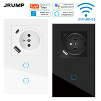 Jrump 147 1-4G interrupteur tactile verre trempé connecté prise murale Standard française USB + type-c série combinaison interrupteur mural intelligent