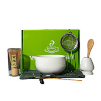 Ensemble de thé matcha de style japonais de première qualité, écologique et durable, avec bol en céramique à motif uni, bec verseur, support pour 100 bonsaïs et fouet.
