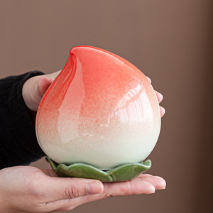 Peach Shaped Ceramic Tea Jar With Cover Reusable <b>Gift</b> For Party Decorations - Product Image 3
