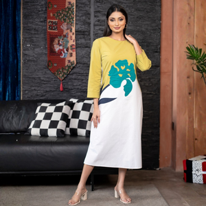 Vestido de Algodón con Apliques Florales, Estilo Chic y Elegante, Colorblock, Venta al Por Mayor, Casual - Product Image 4