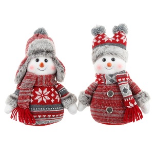 Diseño festivo de punto Adorable muñeco de nieve Adornos de felpa de Navidad Juego de 2 para decoración colgante de árbol - Product Image 1