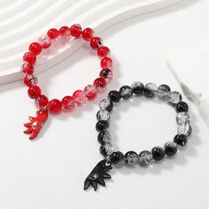 Nouveaux Bracelets de couple transfrontaliers romantiques, perles florales, perles de verre craquelé, cœur magnétique, faits à la main pour femmes - Product Image 5