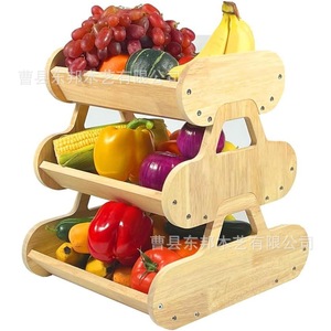 Cesta de Almacenamiento de Frutas de Madera, Estante Multiusos para Verduras, Organizador de Encimera de Cocina, Diseño de Madera Maciza Ecológica - Product Image 2