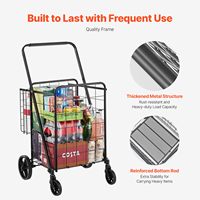 Chariot utilitaire pliable en métal à grande capacité de charge, roues pivotantes à 360°, double panier, loquet de verrouillage, robuste pour salle de bain et cuisine