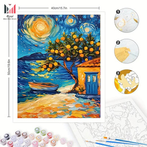 Dipingere da te con Kit <span class=keywords><strong>di</strong></span> numeri per adulti notte stellata con albero <span class=keywords><strong>di</strong></span> limone barca <span class=keywords><strong>e</strong></span> cabina tranquillo arte poliestere tela per regalo - Product Image 2