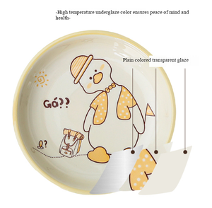 <span class=keywords><strong>Service</strong></span> de <span class=keywords><strong>vaisselle</strong></span> en céramique sans BPA, motif animaux de dessin animé sous glaçure, style nordique, couleur crème, bols et assiettes compatibles micro-ondes pour enfants - Product Image 3