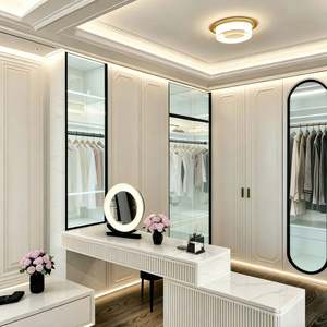 Placard intégré élégant avec coiffeuse, éclairage intégré, armoire de rangement blanche et noire - Product Image 4