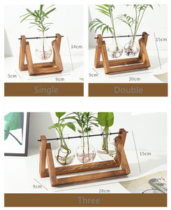 Jardinière de bureau en verre, Terrarium de plantes avec support rétro en <span class=keywords><strong>bois</strong></span> massif et support pivotant en métal pour les décorations de bureau et de maison - Product Image 3