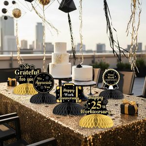 Centros de Mesa con Diseño de Panal de Abeja en Negro y Dorado para el <span class=keywords><strong>25</strong></span>.º <span class=keywords><strong>Aniversario</strong></span> de Trabajo, Decoración Temática para la Celebración del <span class=keywords><strong>25</strong></span>.º <span class=keywords><strong>Aniversario</strong></span> de Trabajo en la Oficina - Product Image 2