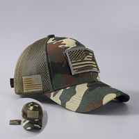 Gorra de malla con logotipo personalizado, camuflaje, bandera estadounidense, transpirable, 6 paneles, visera curva, estructura de béisbol, parche de velcro extraíble, gorra para camping