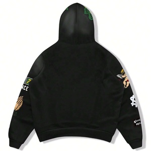 Sweat à capuche personnalisé pour homme, broderie lettres style streetwear hip-hop, délavé à l'acide, effet soleil, épaules tombantes, coupe carrée courte, style automne - Product Image 2