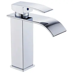 Waterfall Faucet Deck Mount Hot Cold Water Basin Mixer Taps Polished Chrome Lavatory Sink bathroom tap