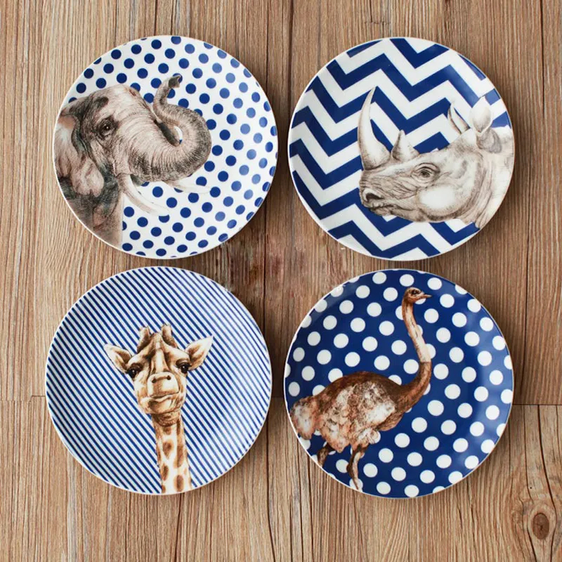 new -arrival modern decal printed wild animal american style home goods decorative ceramic plates for gift