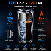 Gobelet isotherme en acier inoxydable de 480 ml, étanche, avec paille, maintien thermique 12-24 heures, écologique, portable, pour les affaires