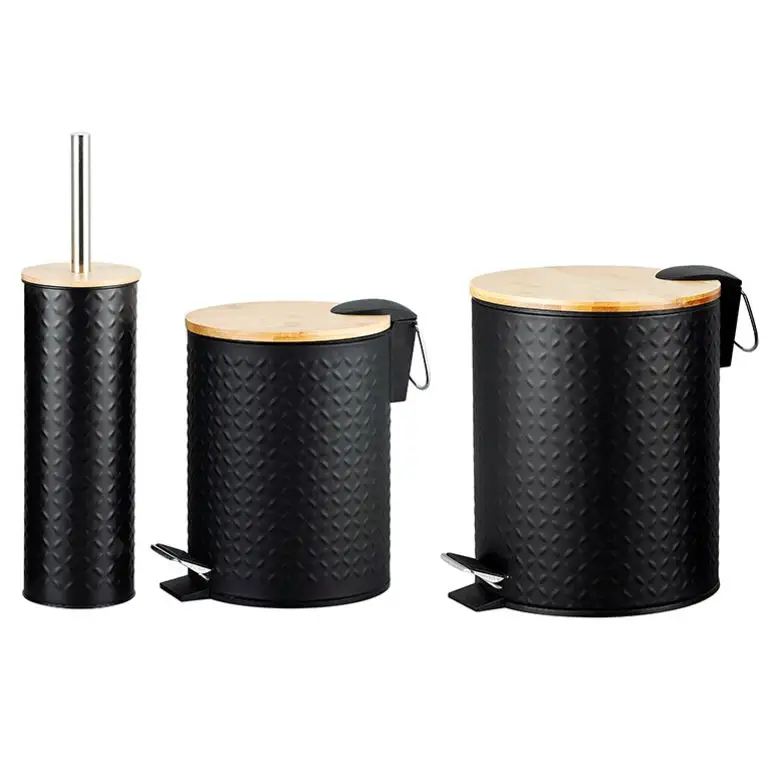 Huishoudelijke Afval Vuilnisbak Rvs Badkamer Prullenbak Met Cleaner Borstel Milieuvriendelijke Bamboe Deksel
