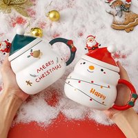 2024 cadeau de noël tasses à café dessin animé père noël tasse en céramique tasse ensembles de cadeaux de luxe avec cuillère et couvercle