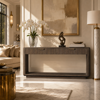 Console en bois massif unique avec 2 tiroirs à fermeture douce, faite à la main, pour l'aménagement intérieur de maisons et villas