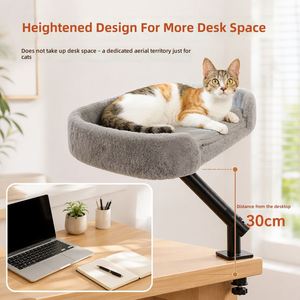 Hamaca para Gatos Montada en Escritorio que Ahorra Espacio, Cama Elevada Giratoria 360° de Felpa, con Abrazadera para Mesa, Percha de Descanso para Gatos - Product Image 2