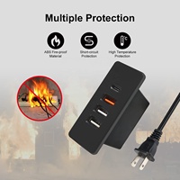 Hub USB-C noir 20W, prise de courant encastrée pour bureau/table avec charge rapide, 4 ports USB, matériau ABS