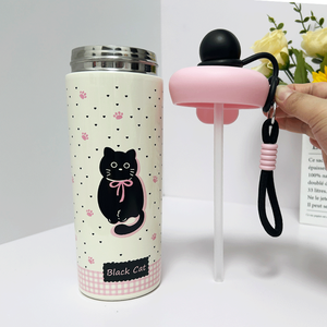 Botella de agua de acero inoxidable 316 de 17 oz/500 ml, estilo kawaii, con pajita, para el regreso a clases, libre de BPA. - Product Image 2