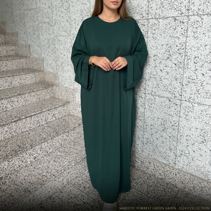 Abaya longue en polyester respirant vert foncé uni pour femme, coupe régulière, manches longues, style modeste islamique, vente en gros Dubaï - Product Image 5