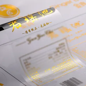 Gold Foil Hot Stamping Custom Transparent Clear Stickers Label Logo