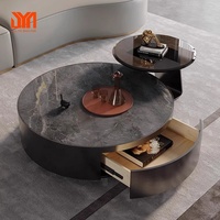 Meuble TV JYN, Table Basse Circulaire en Dalle de Roche, Ensemble de Salon Minimaliste Italien Haut de Gamme, Table d'Appoint et Table à Café
