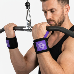 SAAR INDUSTRIES Bandes de poignet élastiques respirantes antidérapantes avec logo personnalisé violet pour la musculation, la gym et le fitness - Product Image 1