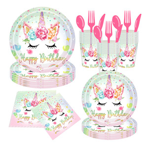 Unicorn Themed Party Supplies Set <b>Disposable</b> <b>Plates</b> Cups Napkins Utensils Birthday Decoration Kids Party Kit - Product Image 1