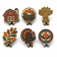 Marqueur de balle de golf en gros avec clip pour chapeau, motifs Thanksgiving (Dinde, Citrouille), finition Bronze antique et Or, thème Noël, cadeau personnalisé