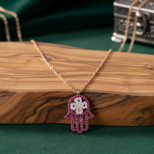 Rubí Zircon piedra Hamsa encanto COLLAR COLGANTE turco hecho a mano venta al por mayor 925 joyería de plata esterlina - Product Image 2